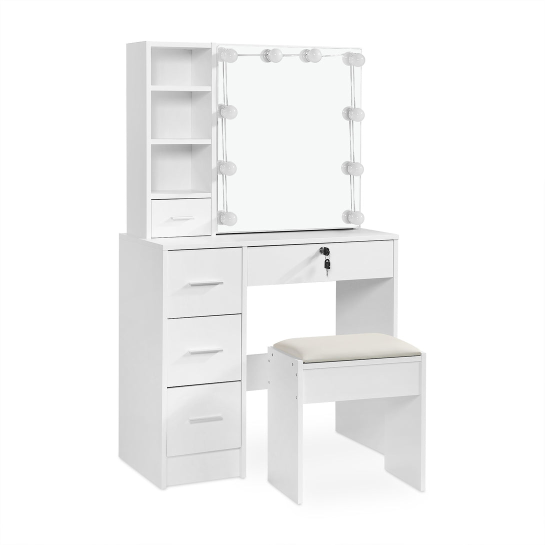 FREESIA 2 Piece Dressing Table with Mirror & Stool Set - WHITE