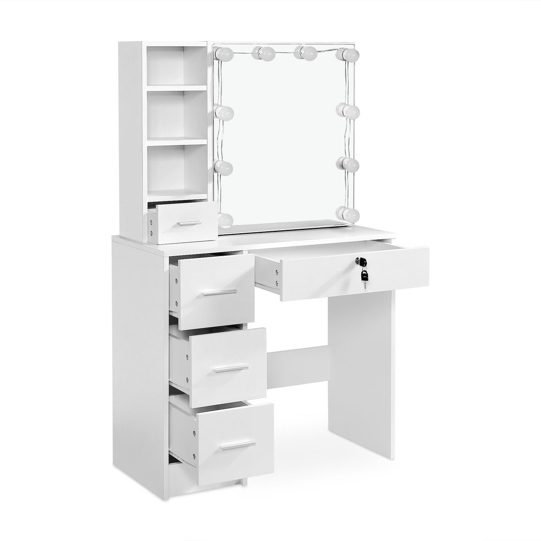 FREESIA 2 Piece Dressing Table with Mirror & Stool Set - WHITE