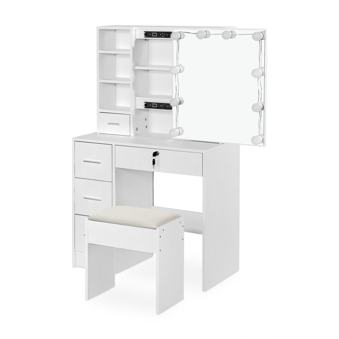 FREESIA 2 Piece Dressing Table with Mirror & Stool Set - WHITE