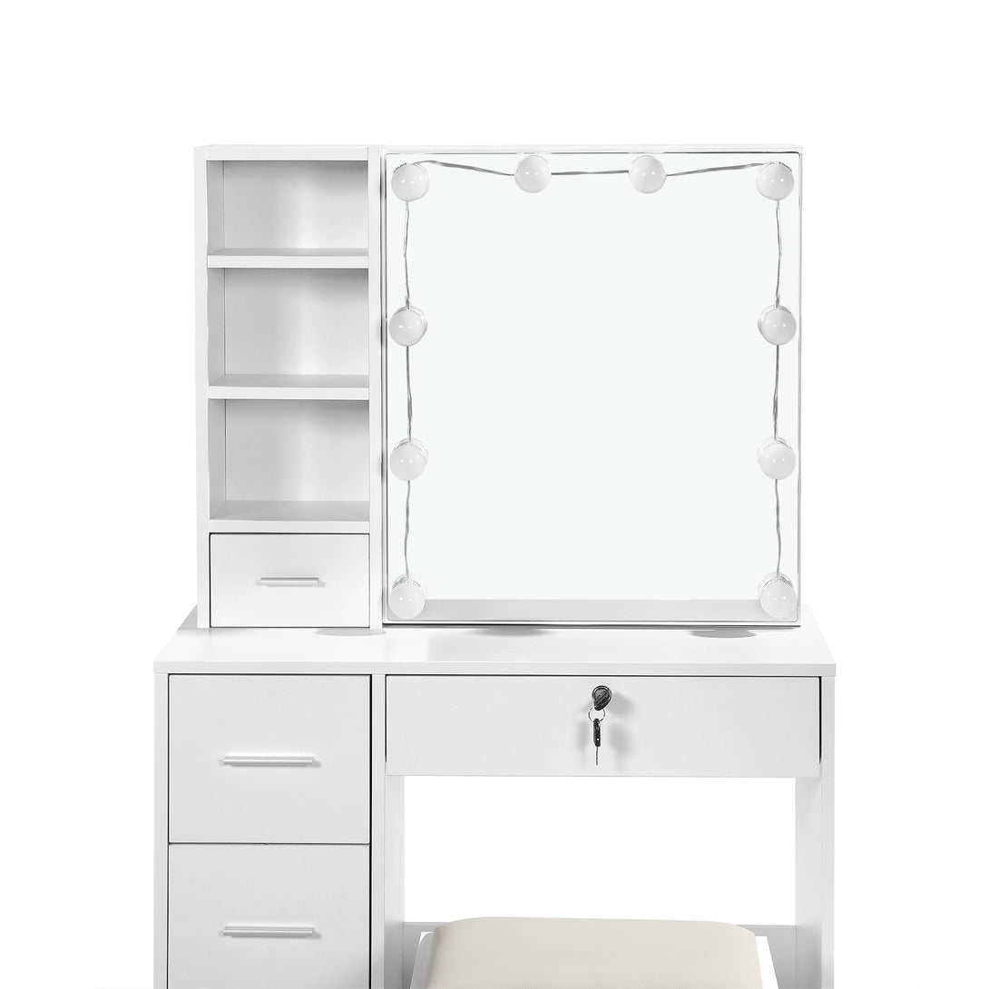 FREESIA 2 Piece Dressing Table with Mirror & Stool Set - WHITE