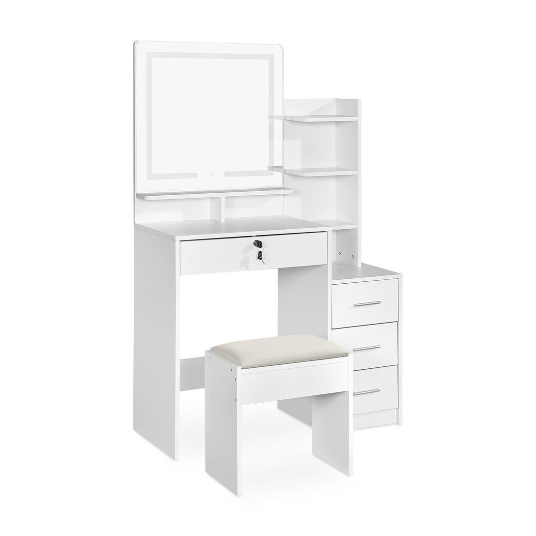GARDENIA 2 Piece Dressing Table with Mirror & Stool Set - WHITE