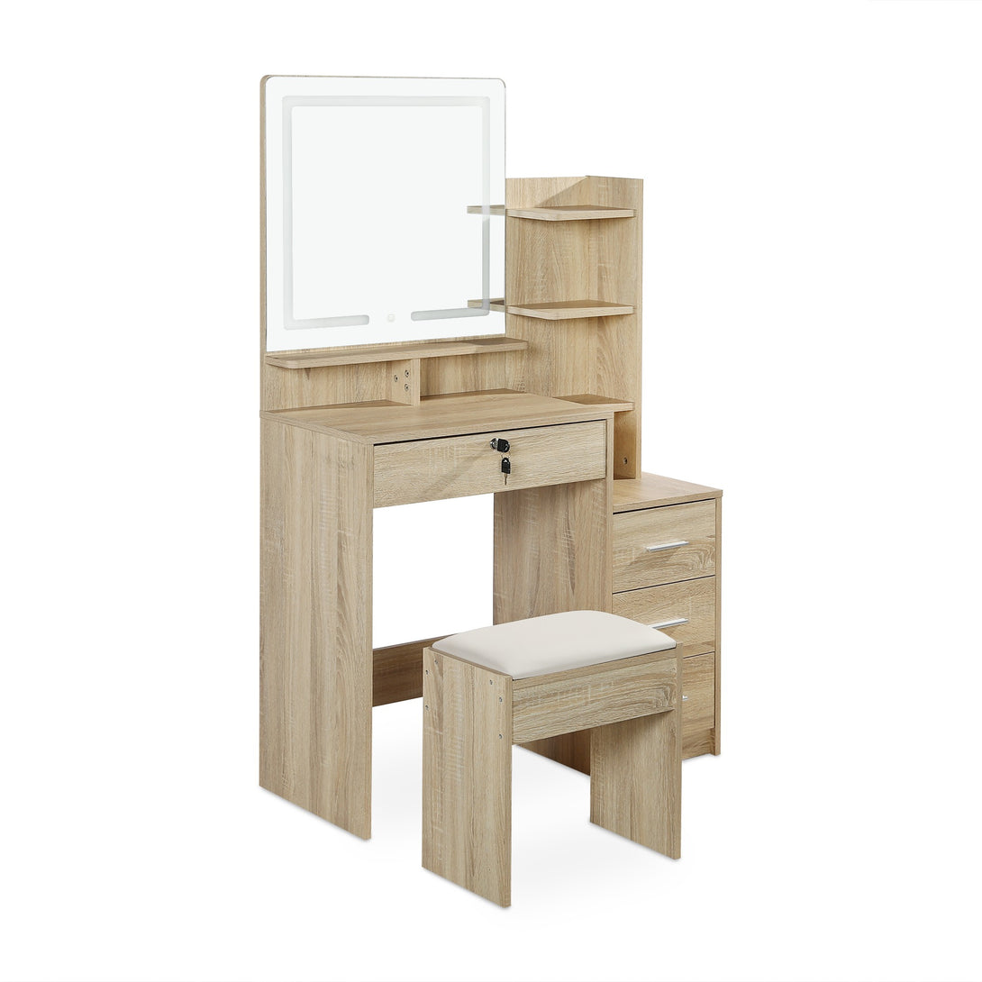 GARDENIA 2 Piece Dressing Table with Mirror & Stool Set - OAK