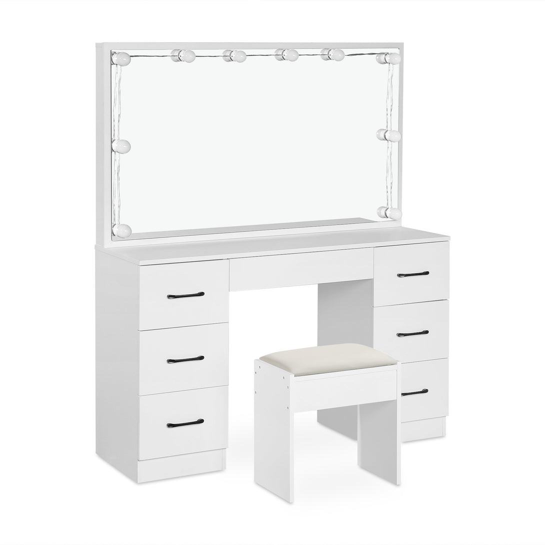 LISIANTHUS 2 Piece Dressing Table with Mirror & Stool Set - WHITE