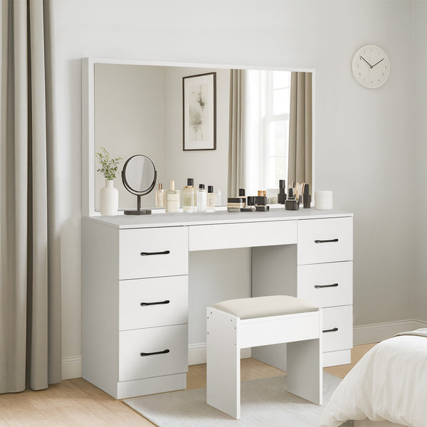 WISTERIA 2 Piece Dressing Table with Mirror & Stool Set - White