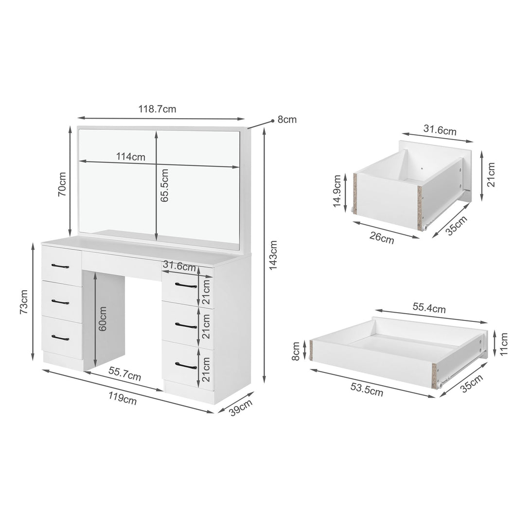 WISTERIA 2 Piece Dressing Table with Mirror & Stool Set - WHITE