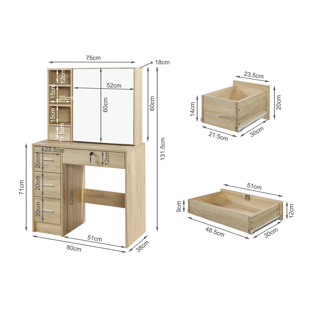 CYCLAMEN Dressing Table with Drawers Set - Oak