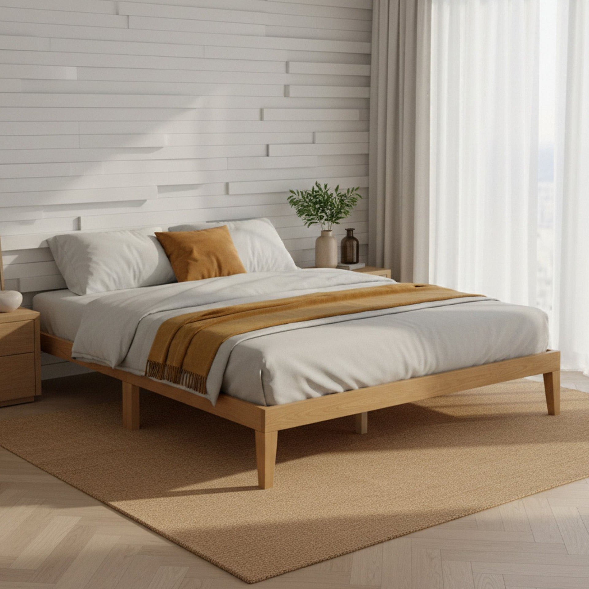 Conival Queen Wooden Bed Frame - Natural Oak – Treasurebox