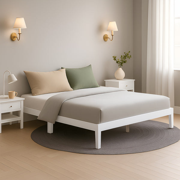 Conival Double Wooden Bed Frame - White