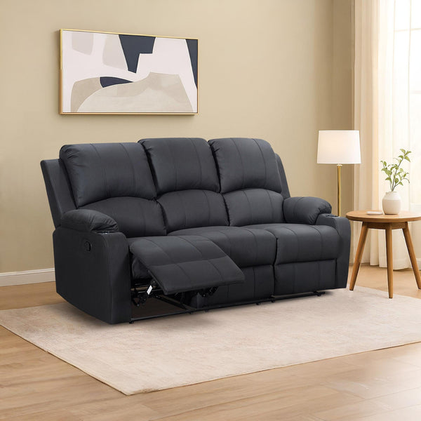Marton Manual 3 Seater Recliner Sofa - Black