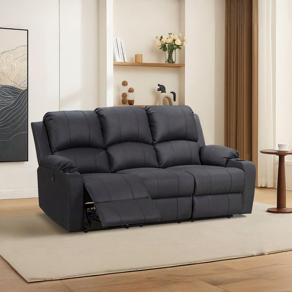 Marton Electric 3 Seater Recliner Sofa - Black