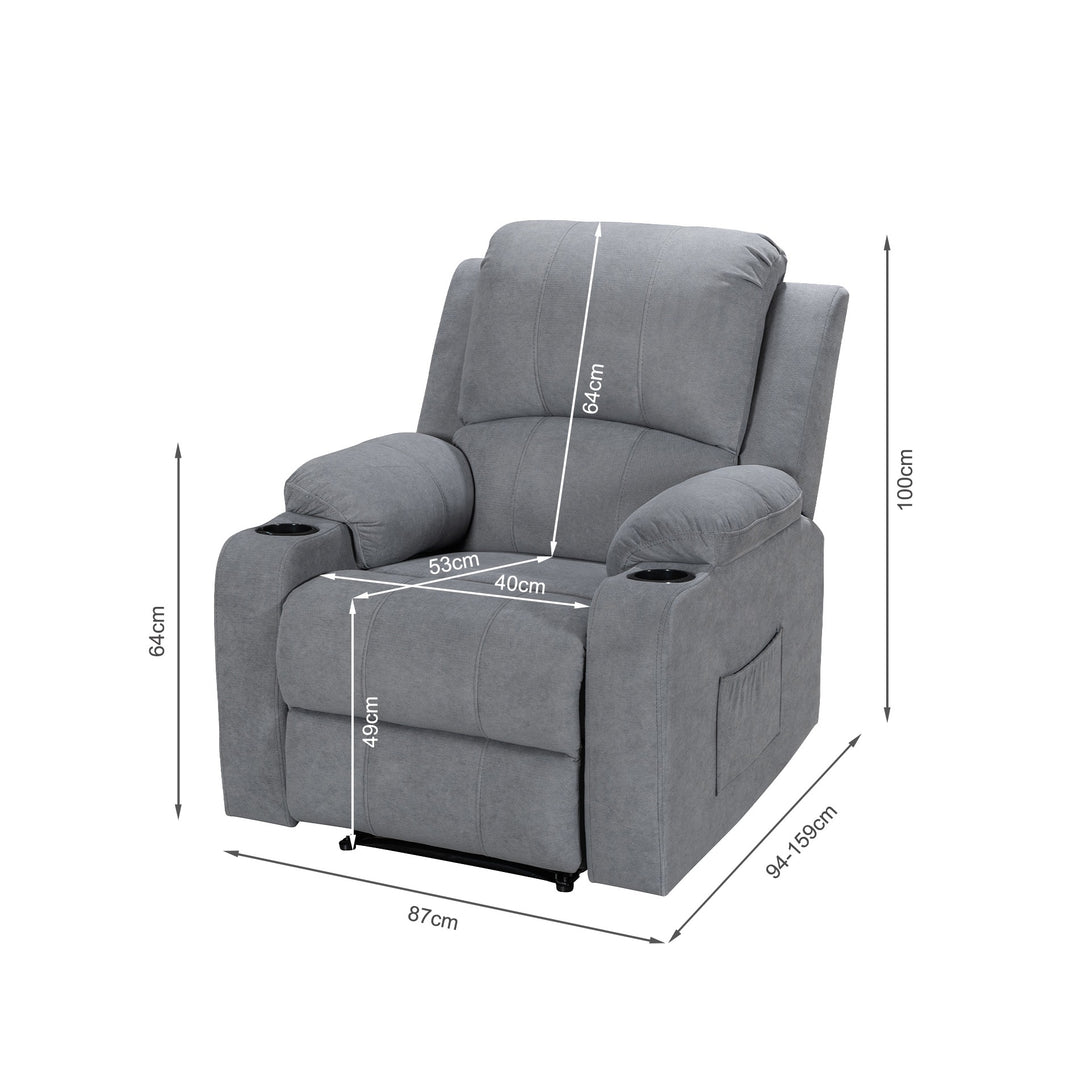 Henley Fabric Electric 1 Seater Recliner Sofa - Grey (0.420m³ - 40.5kg)