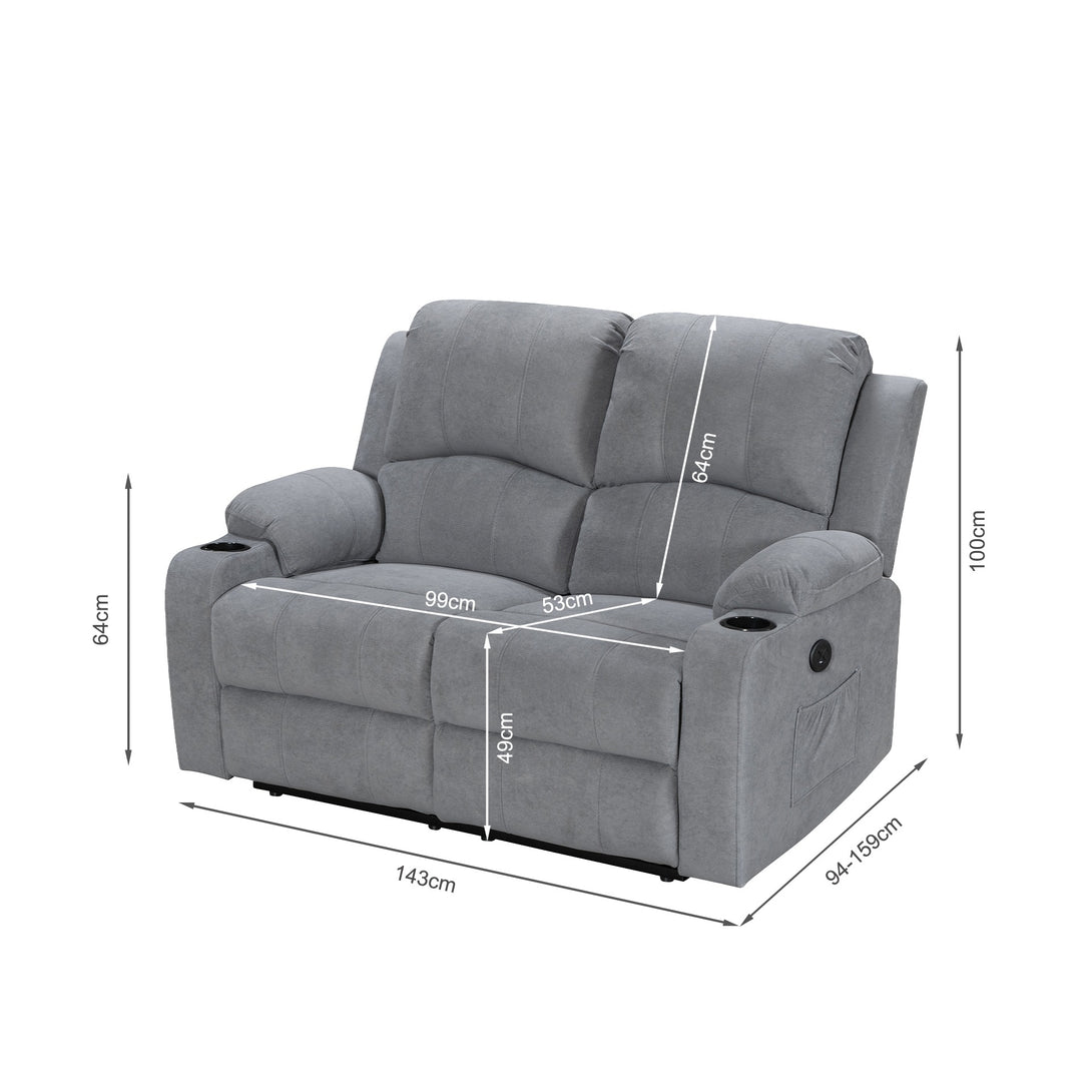 Henley Fabric Electric 2 Seater Recliner Sofa - Grey (0.701m³ - 66kg)