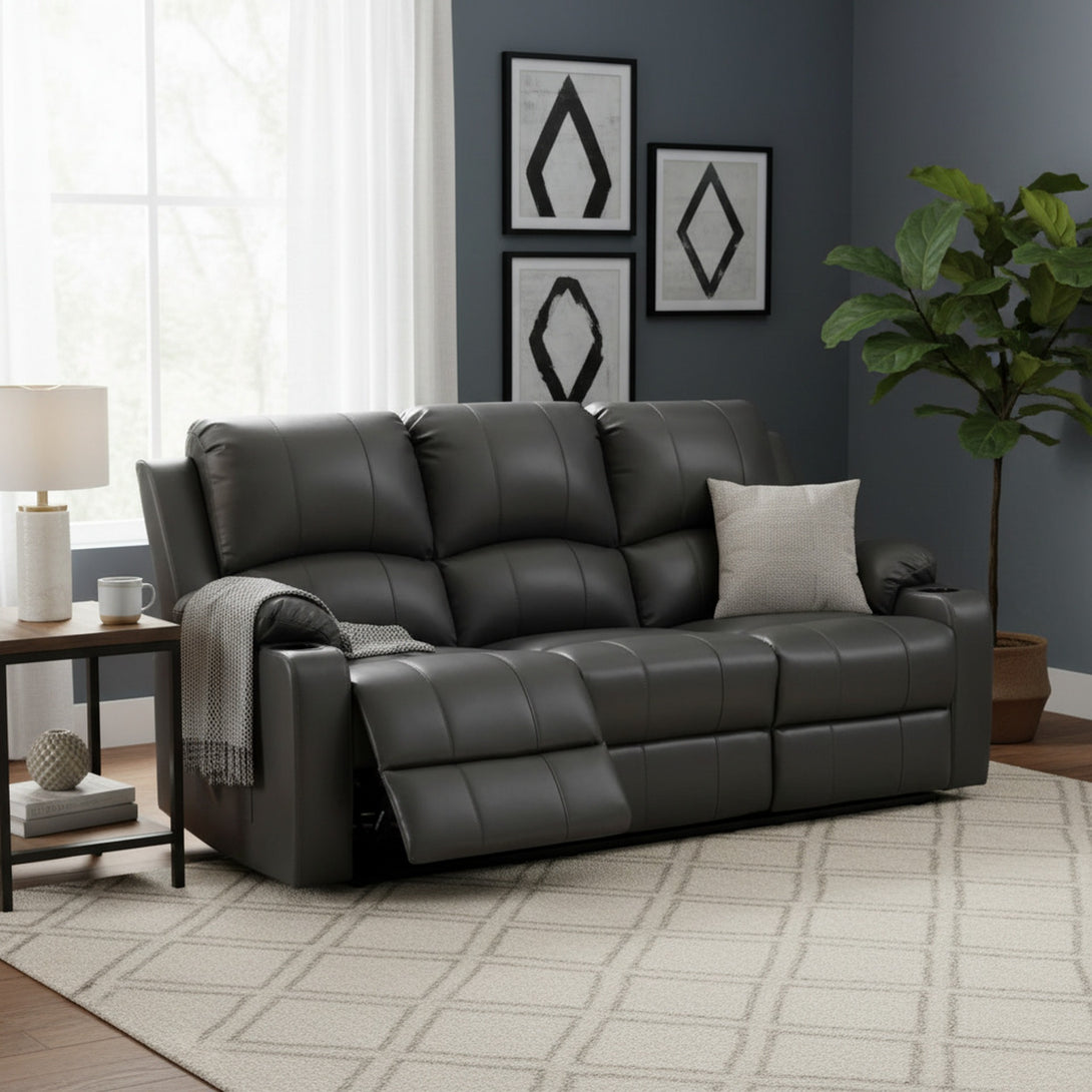 Henley Air Leather Electric 3 Seater Recliner Sofa - Grey