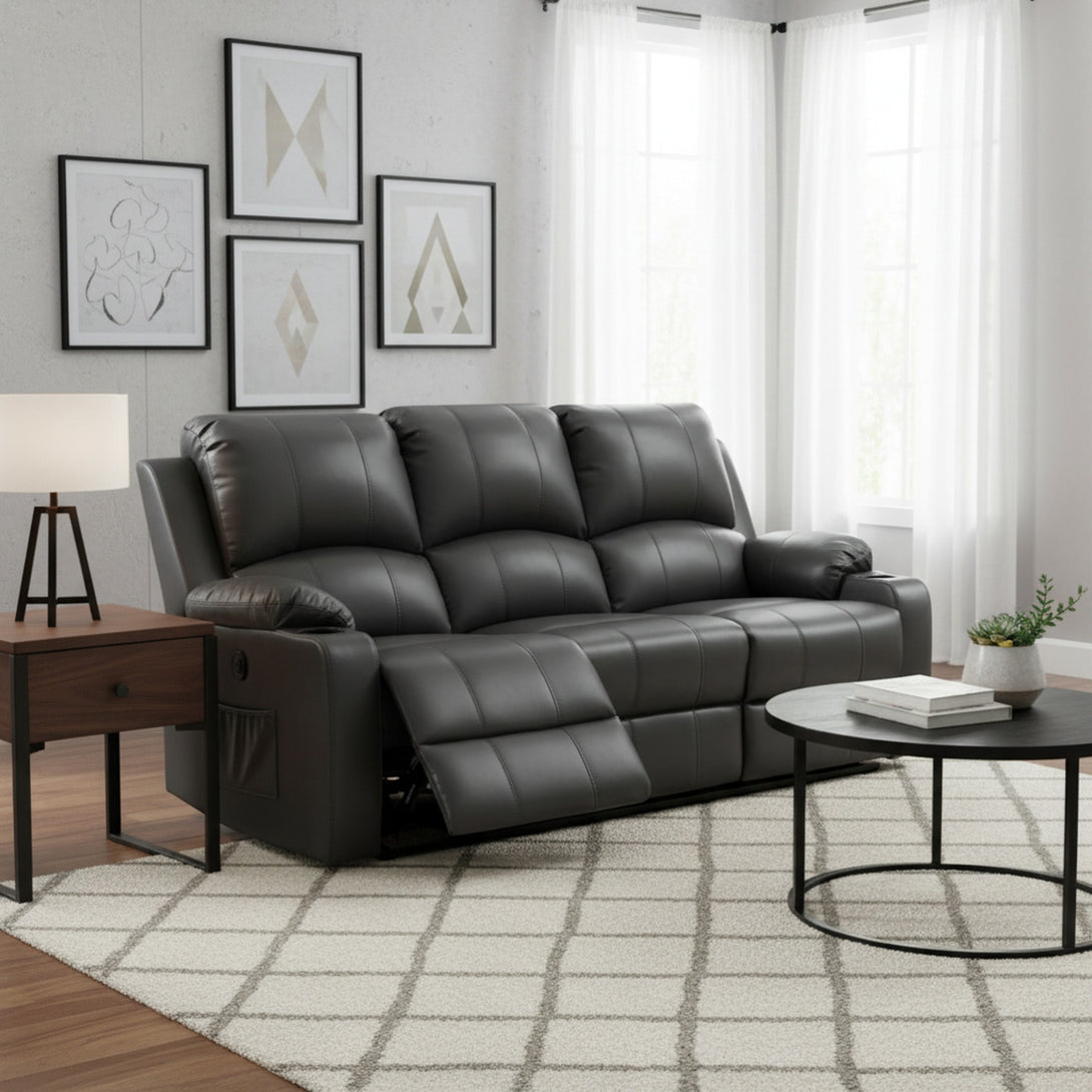 Henley Air Leather Electric 3 Seater Recliner Sofa - Grey