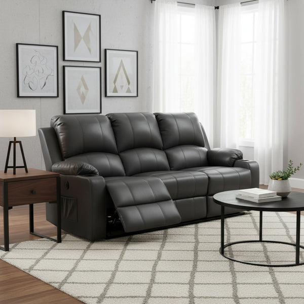 Henley Air Leather Electric 3 Seater Recliner Sofa - Grey