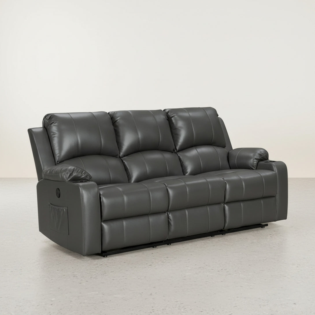 Henley Air Leather Electric 3 Seater Recliner Sofa - Grey