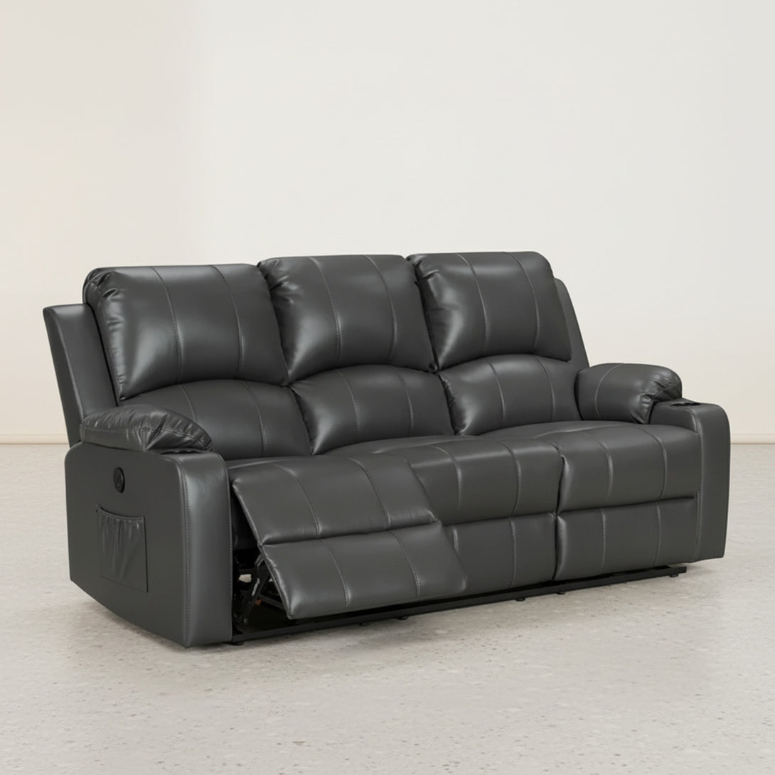 Henley Air Leather Electric 3 Seater Recliner Sofa - Grey