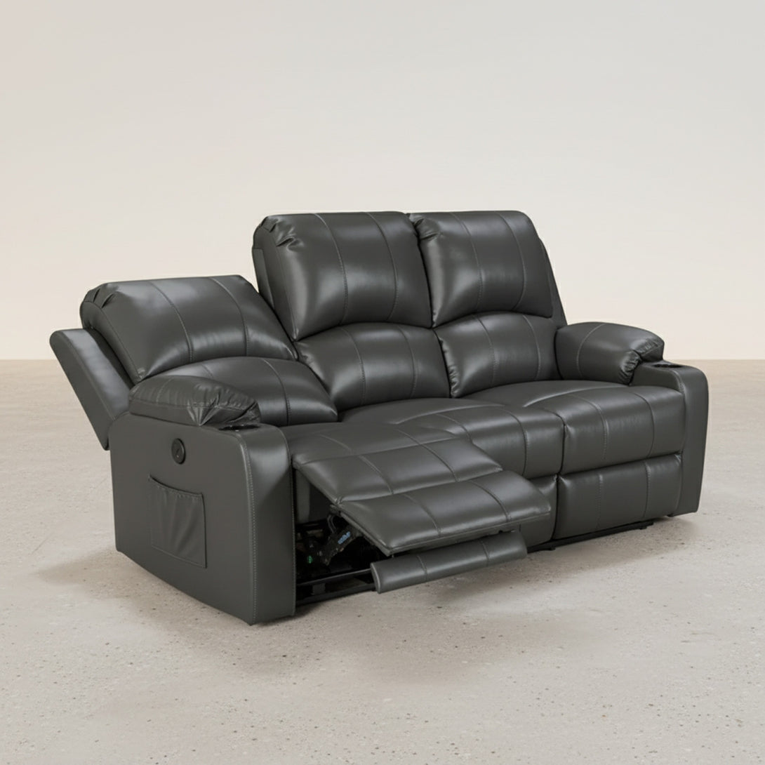 Henley Air Leather Electric 3 Seater Recliner Sofa - Grey