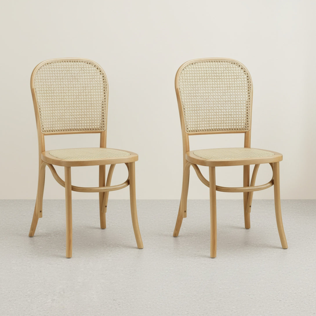 Set of 2 Christopher Beech Wood and Rattan Dining Chair – Natural