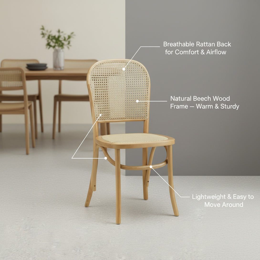 Set of 2 Christopher Beech Wood and Rattan Dining Chair – Natural