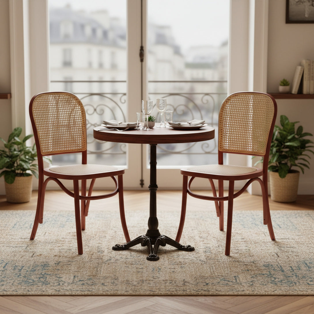 Christopher Beech Wood and Rattan Dining Chair – Set of 2 – Antique Brown