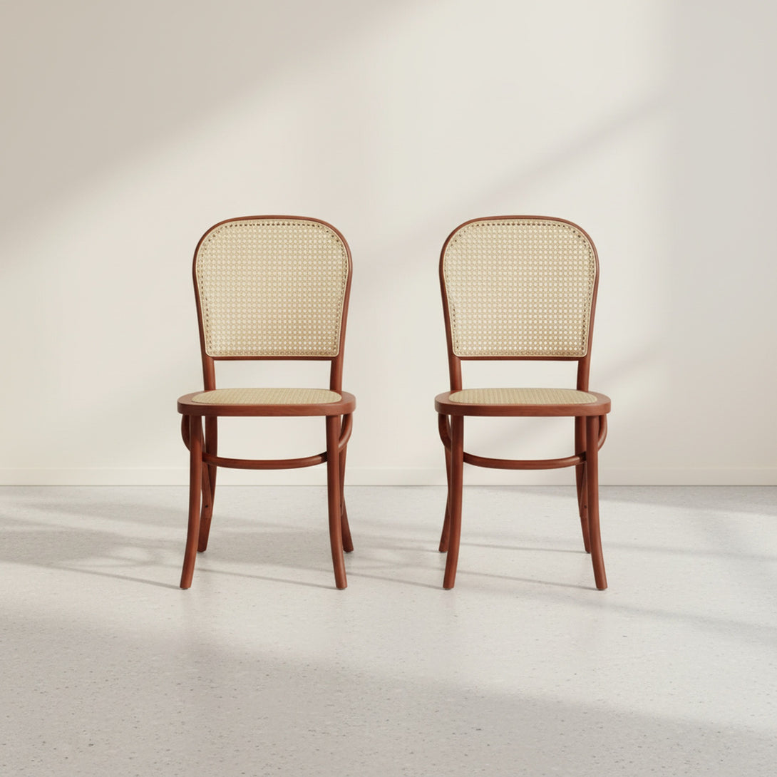 Christopher Beech Wood and Rattan Dining Chair – Set of 2 – Antique Brown