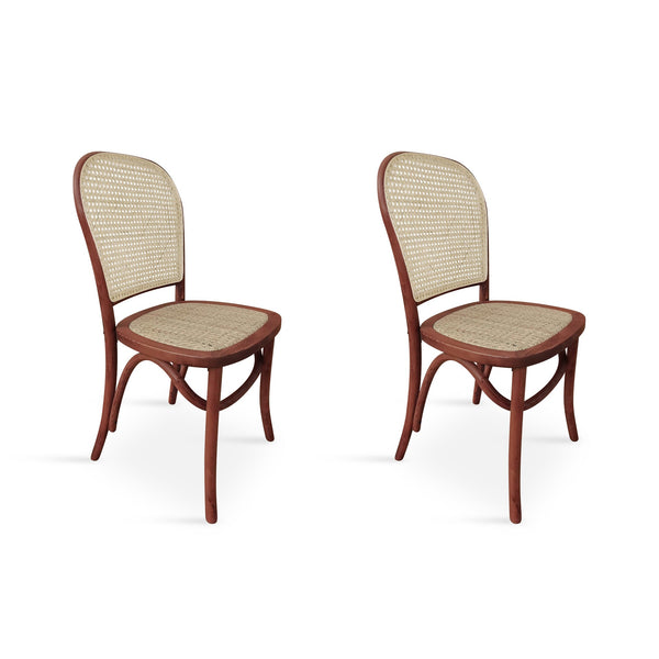 Christopher Beech Wood and Rattan Dining Chair – Set of 2 – Antique Brown