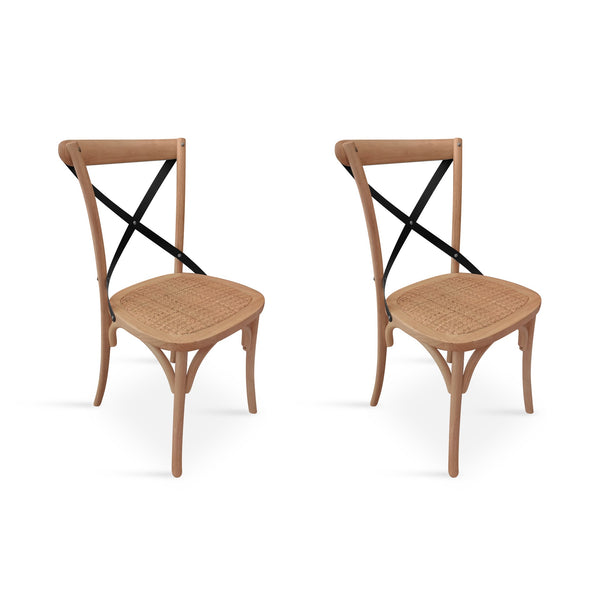 Aaron Dining Chair with Rattan Seat - Set of 2 - Oak