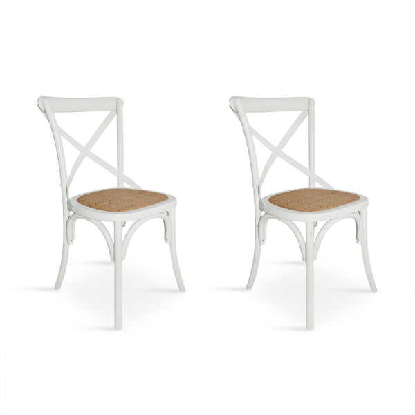 Aaron Dining Chair with Rattan Seat - Set of 2 - White