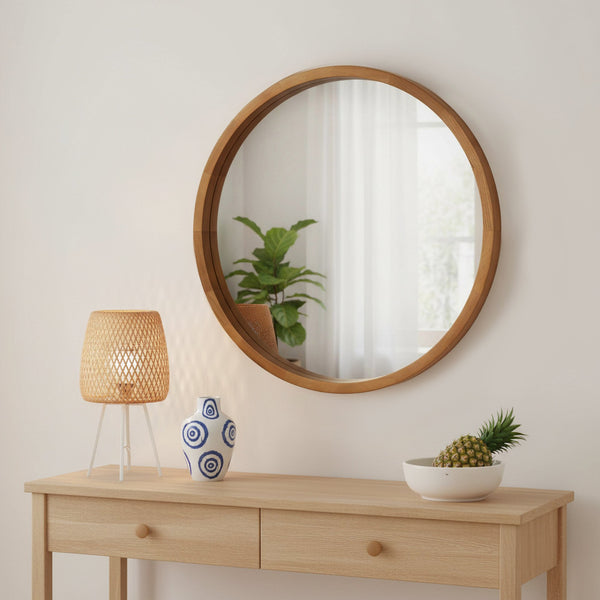 Echo Round Wooden Framed Wall Mirror 60cm - Dark Wood