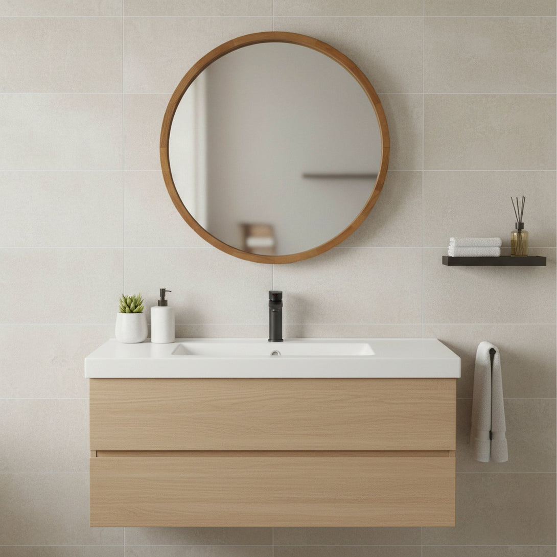 Echo Round Wooden Framed Wall Mirror 60cm - Dark Wood