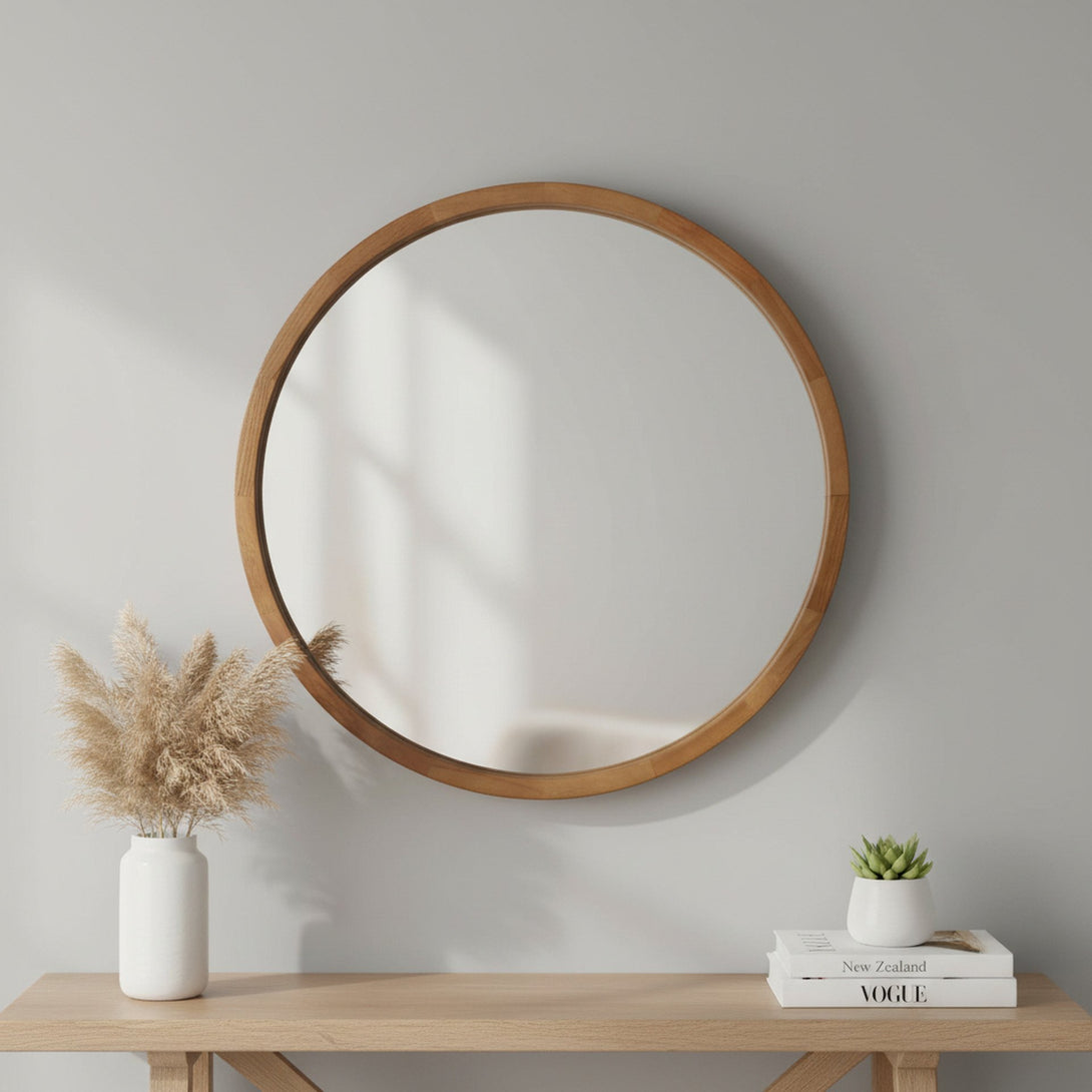 Echo Round Wooden Framed Wall Mirror 60cm - Dark Wood