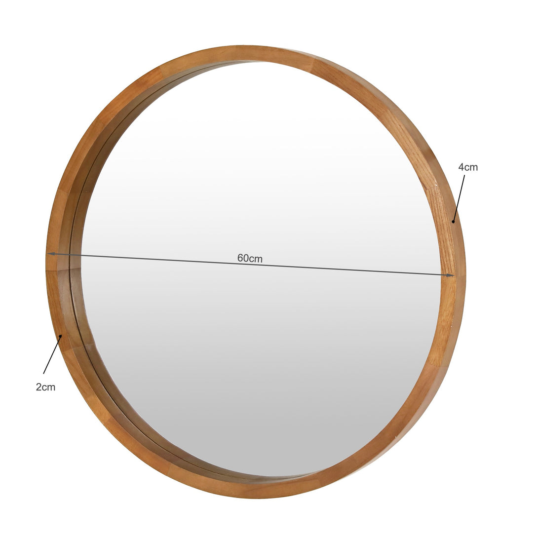 Echo Round Wooden Framed Wall Mirror 60cm - Dark Wood