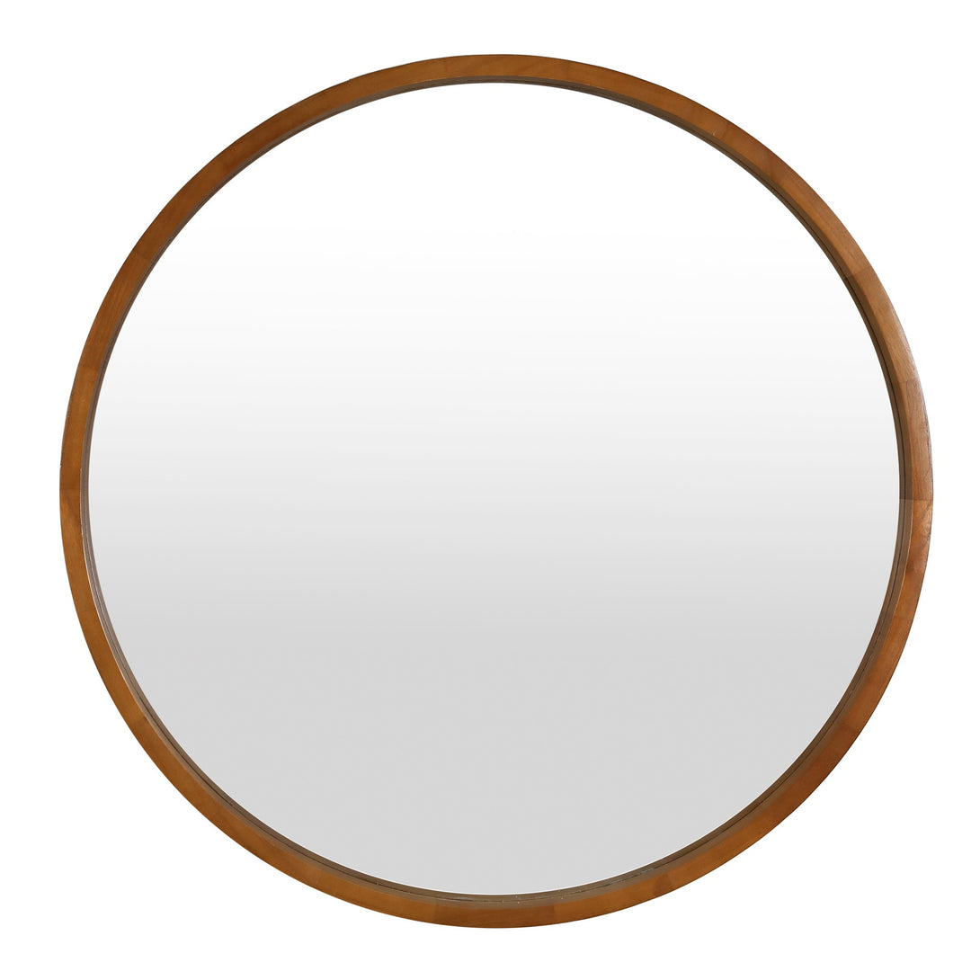 Echo Round Wooden Framed Wall Mirror 80cm - Dark Wood