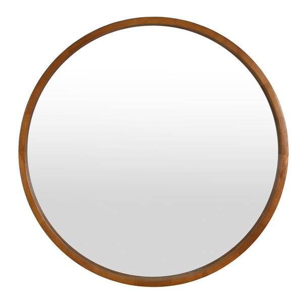 Echo Round Wooden Framed Wall Mirror 80cm - Dark Wood