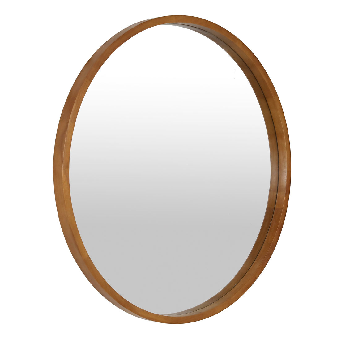 Echo Round Wooden Framed Wall Mirror 80cm - Dark Wood
