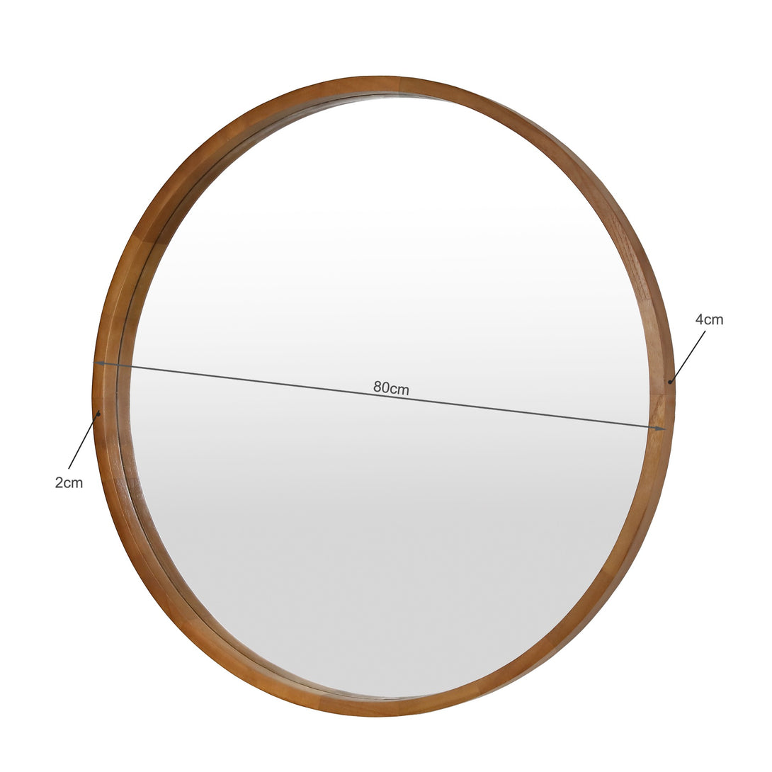 Echo Round Wooden Framed Wall Mirror 80cm - Dark Wood