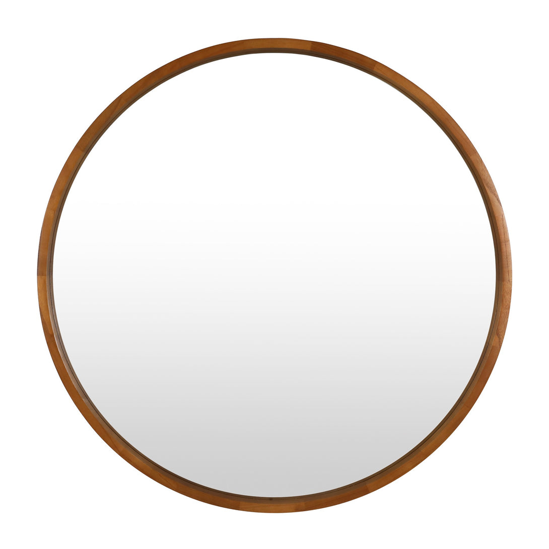 Echo Round Wooden Framed Wall Mirror 95cm - Dark Wood