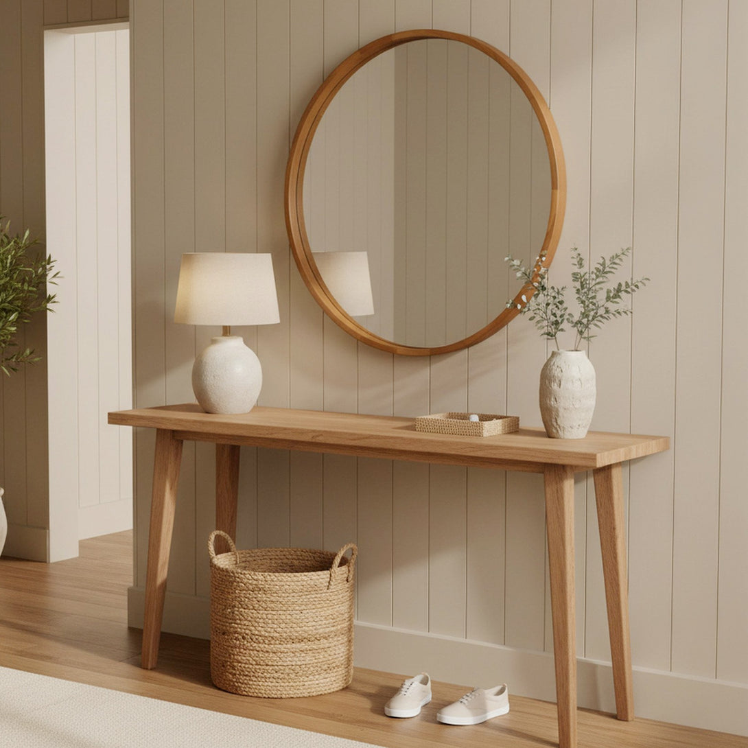 Echo Round Wooden Framed Wall Mirror 95cm - Dark Wood