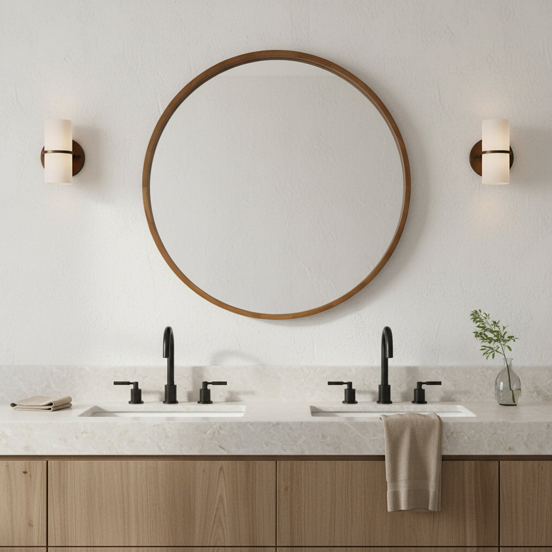 Echo Round Wooden Framed Wall Mirror 95cm - Dark Wood