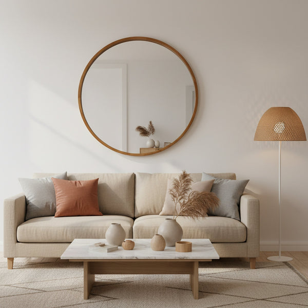 Echo Round Wooden Framed Wall Mirror 95cm - Dark Wood