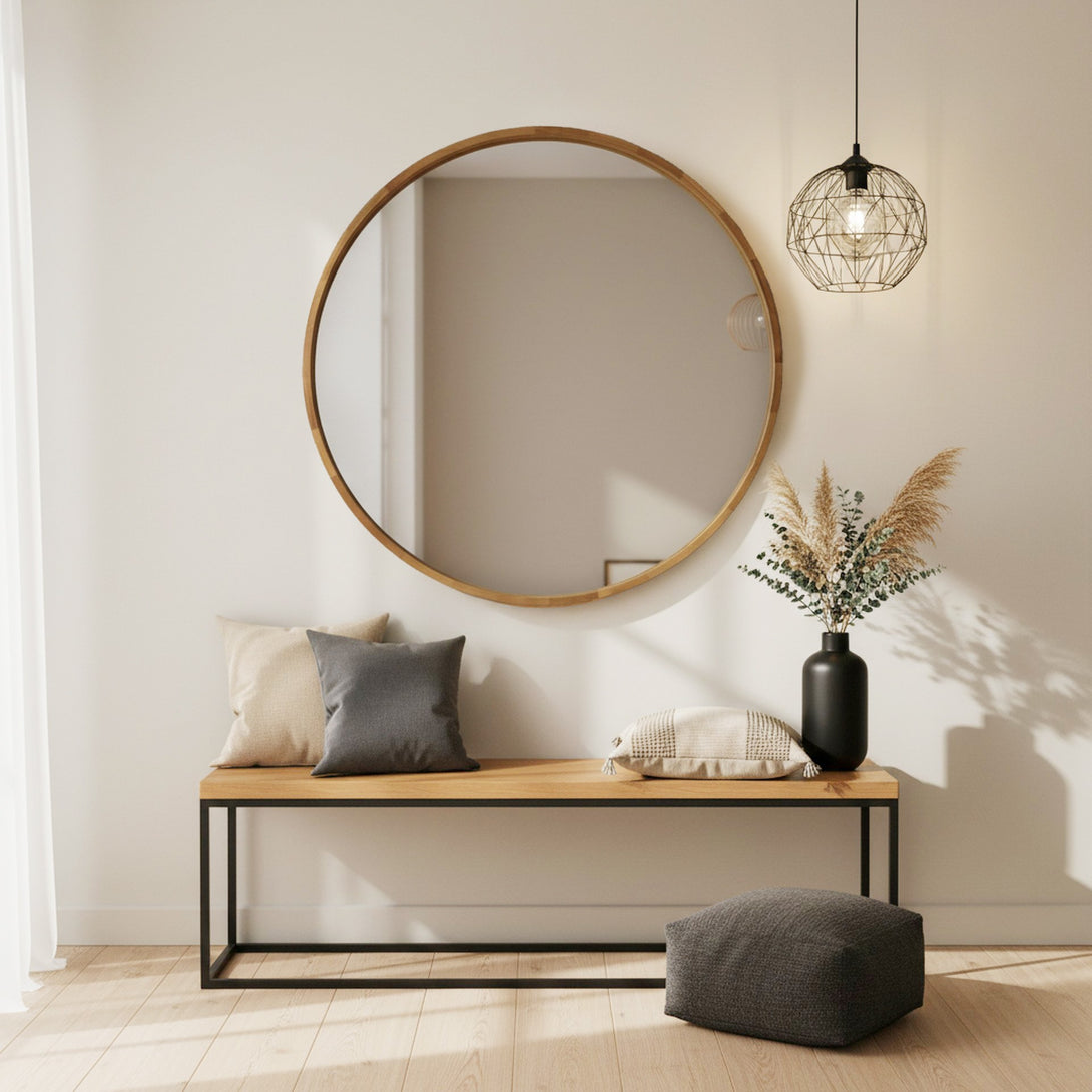 Echo Round Wooden Framed Wall Mirror 120cm - Dark Wood