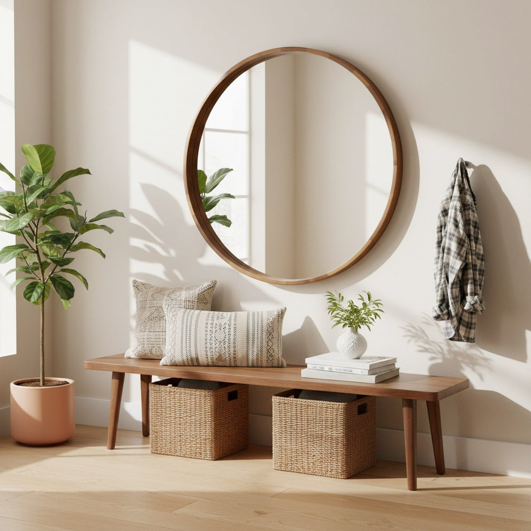 Echo Round Wooden Framed Wall Mirror 120cm - Dark Wood