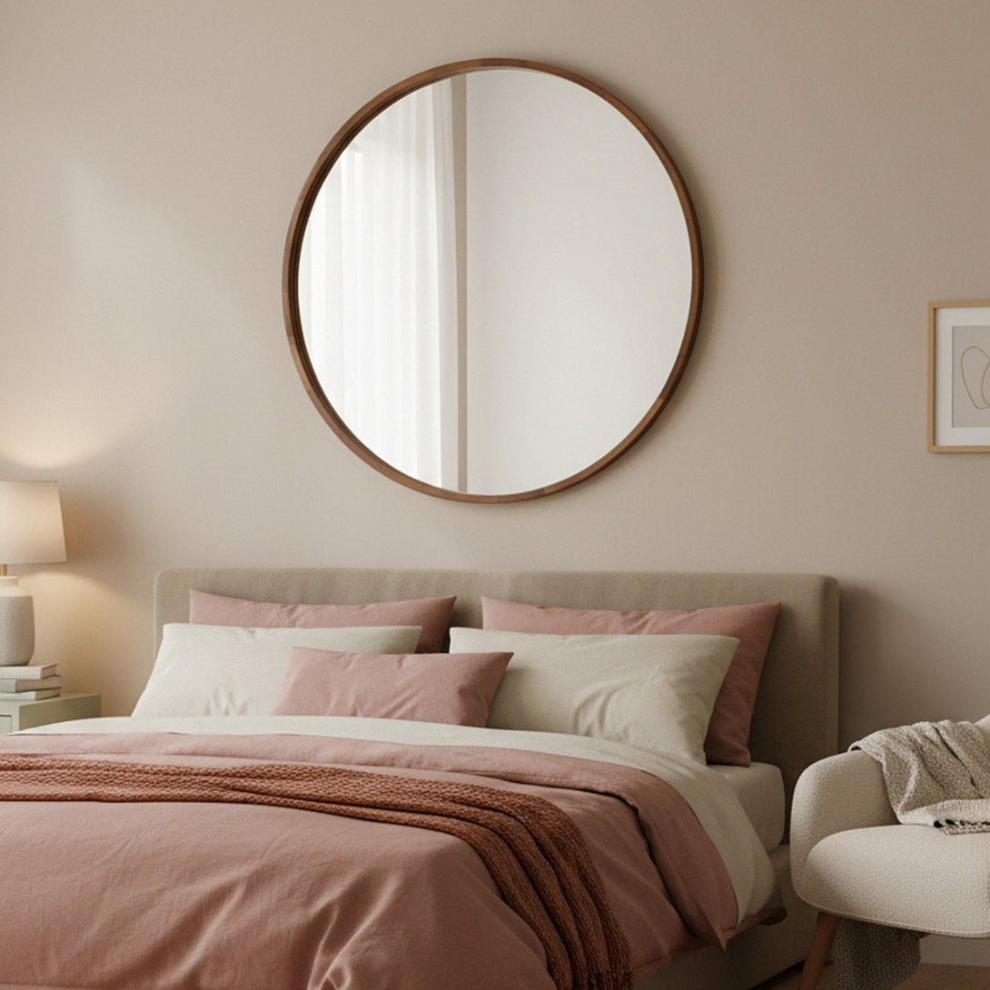 Echo Round Wooden Framed Wall Mirror 120cm - Dark Wood