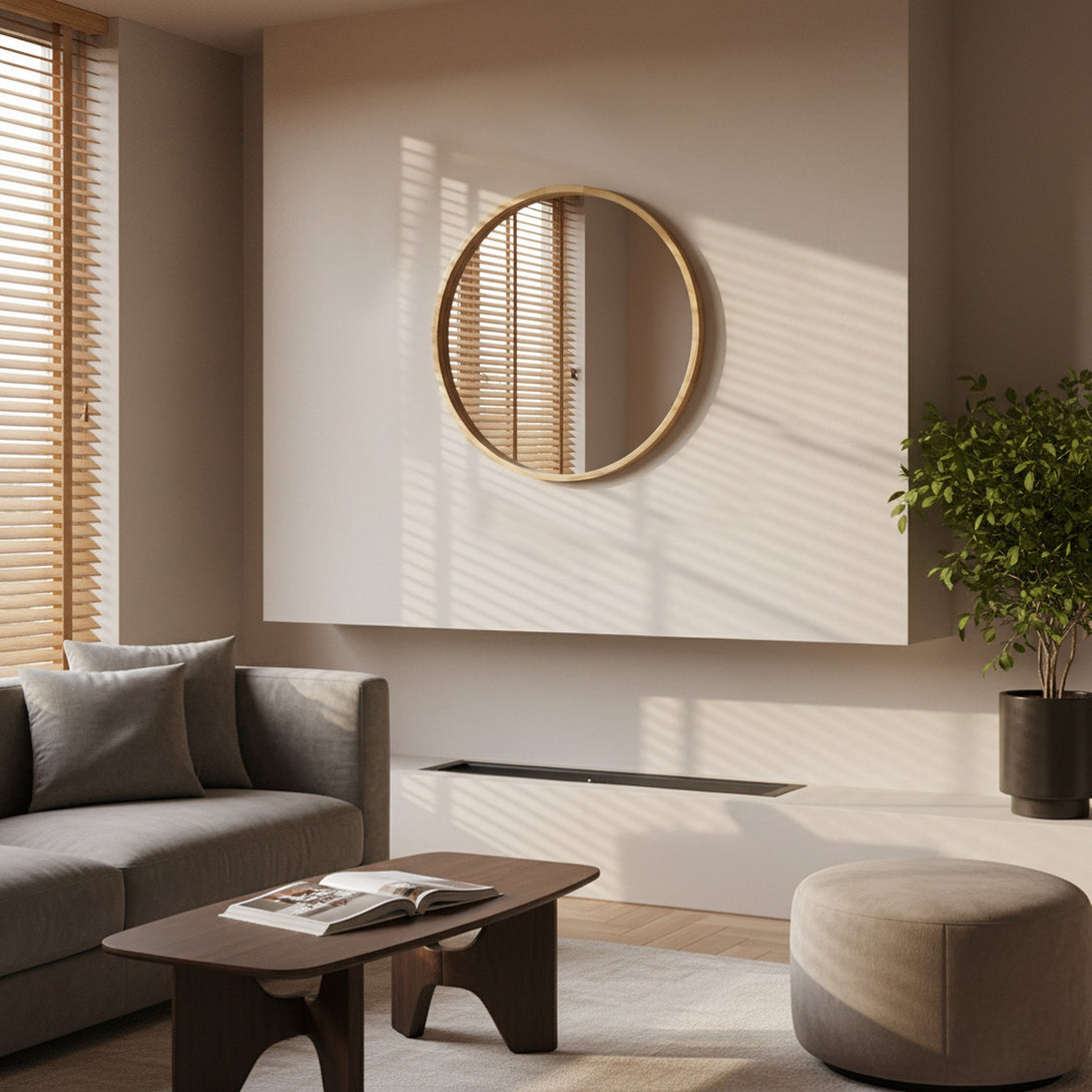 Echo Round Wooden Framed Wall Mirror 60cm - Light Wood