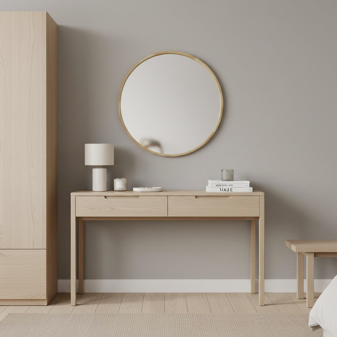 Echo Round Wooden Framed Wall Mirror 60cm - Light Wood