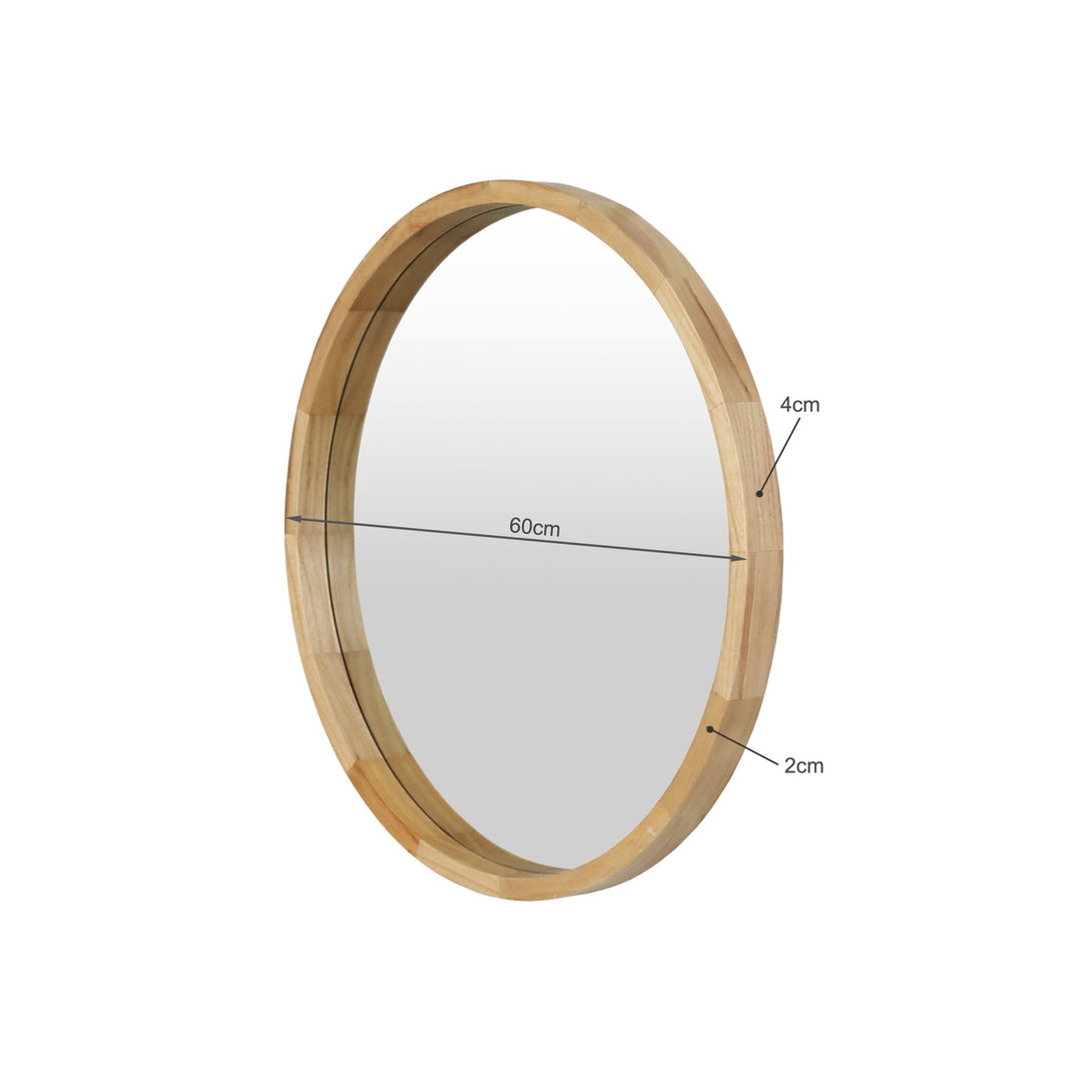 Echo Round Wooden Framed Wall Mirror 60cm - Light Wood