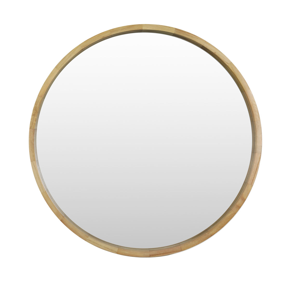 Echo Round Wooden Framed Wall Mirror 80cm - Light Wood