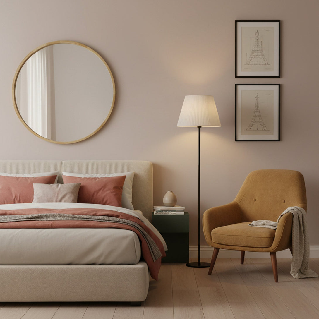 Echo Round Wooden Framed Wall Mirror 95cm - Light Wood