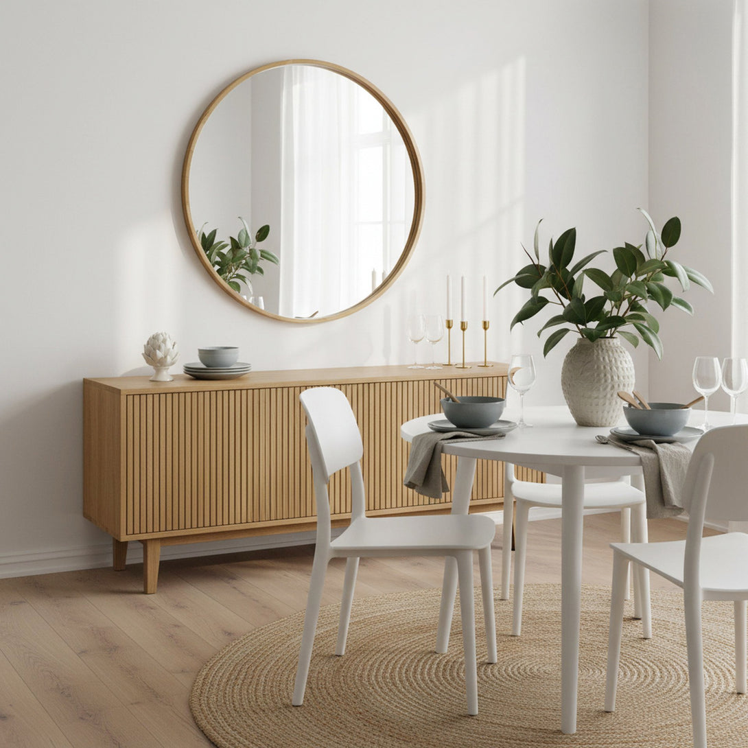 Echo Round Wooden Framed Wall Mirror 120cm - Light Wood